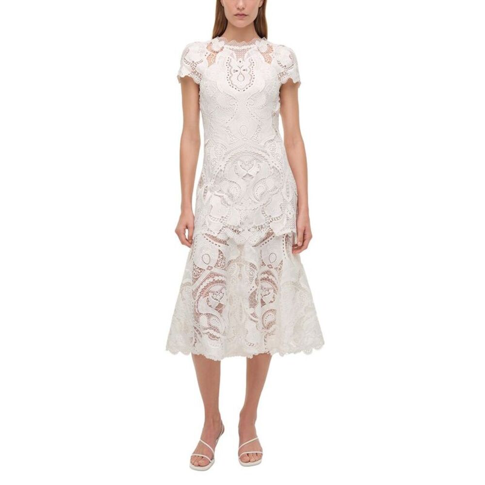 Simkhai Womens  Laura Guipure Lace Cap Sleeve Midi Dress, White